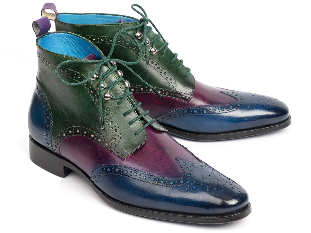 Paul Parkman Three Tone Blue Purple Green Wingtip Ankle Boots - WKshoes