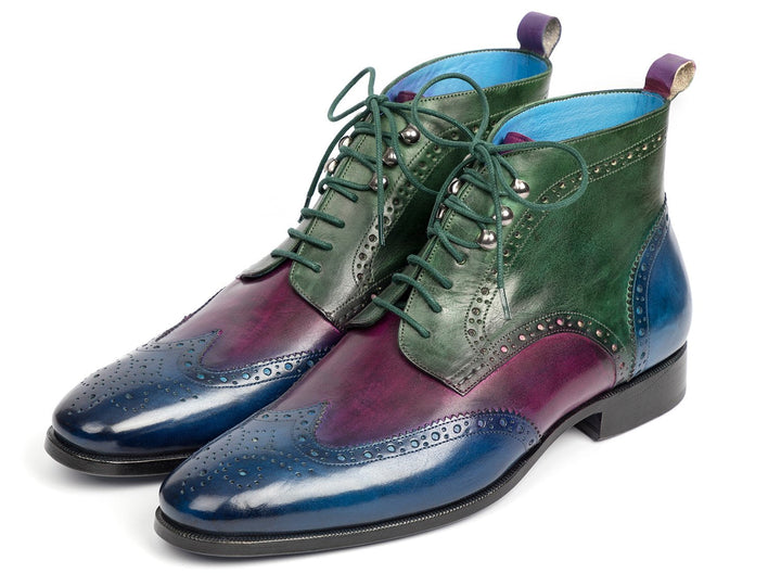 Paul Parkman Wingtip Ankle Boots Three Tone Blue Purple Green (ID#777-BLU-PRP) - WKshoes