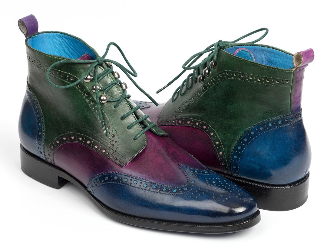 Paul Parkman Wingtip Ankle Boots Three Tone Blue Purple Green (ID#777-BLU-PRP) - WKshoes