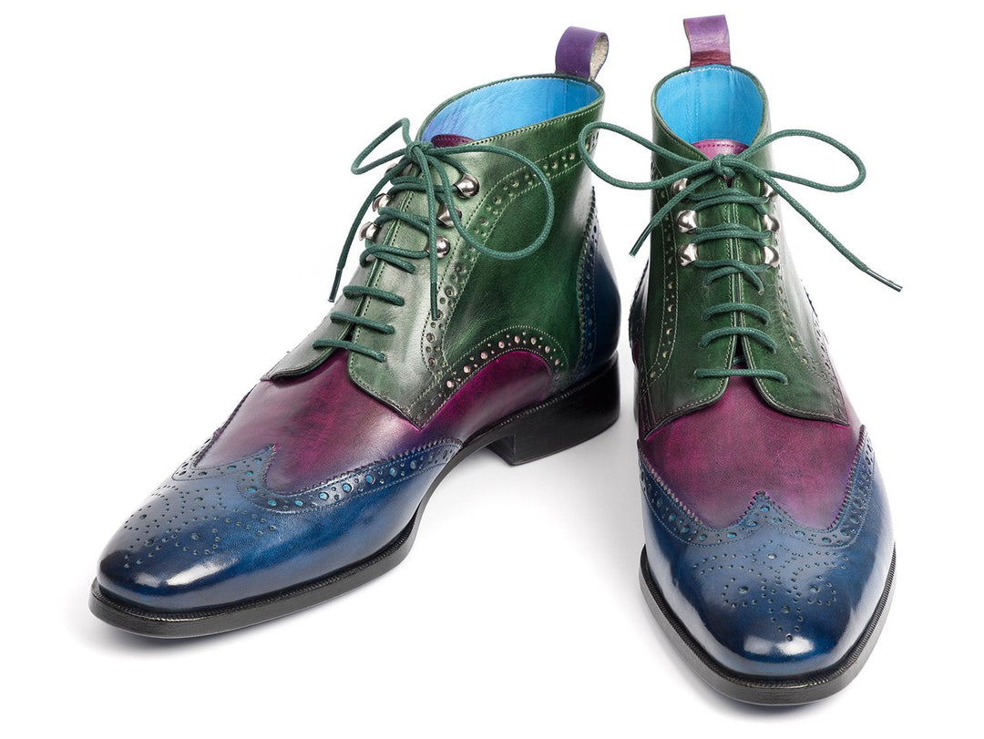 Paul Parkman Wingtip Ankle Boots Three Tone Blue Purple Green (ID#777-BLU-PRP) - WKshoes