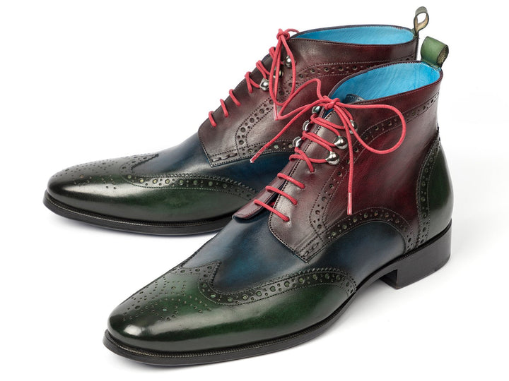 Paul Parkman Wingtip Ankle Boots Three Tone Green Blue Bordeaux (ID#777-GRN-BLU) - WKshoes