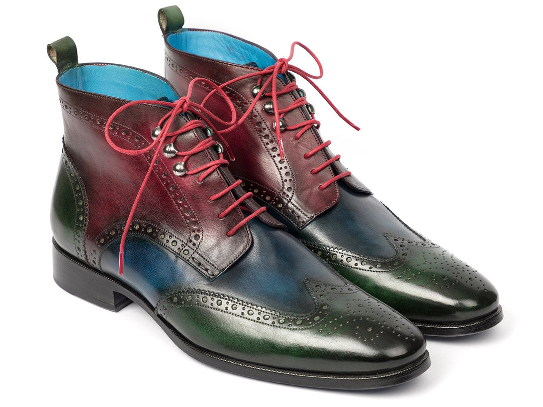 Paul Parkman Wingtip Ankle Boots Three Tone Green Blue Bordeaux (ID#777-GRN-BLU) - WKshoes