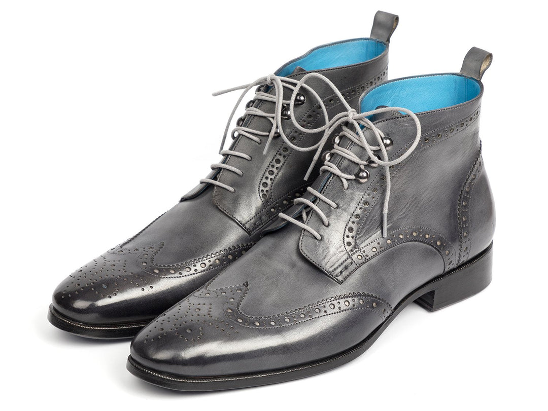 Paul Parkman Wingtip Ankle Boots Gray Hand-Painted (ID#777-GRAY) - WKshoes