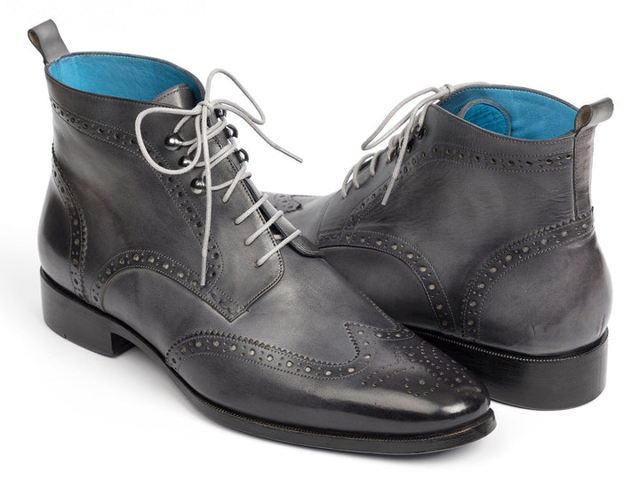 Paul Parkman Wingtip Ankle Boots Gray Hand-Painted (ID#777-GRAY) - WKshoes