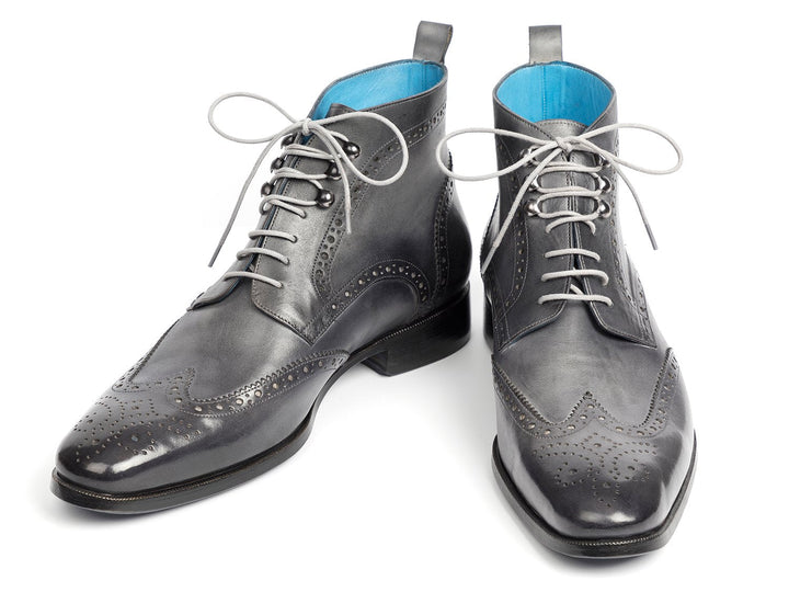 Paul Parkman Wingtip Ankle Boots Gray Hand-Painted (ID#777-GRAY) - WKshoes