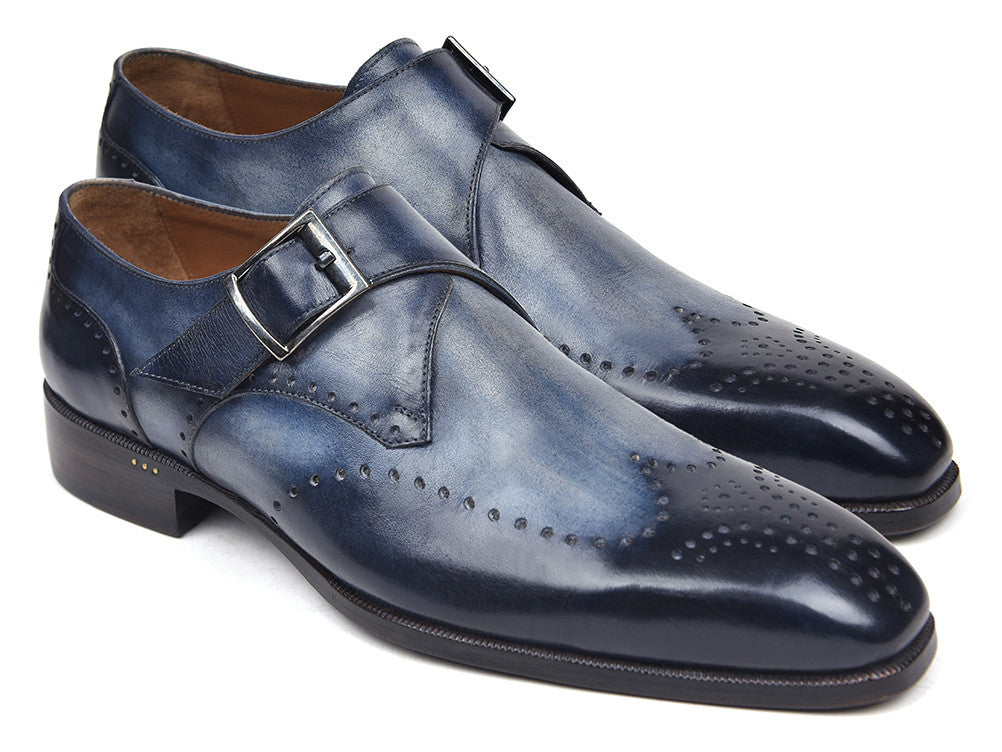 Paul Parkman Wingtip Single Monkstraps Navy (ID#98F54-NVY) - WKshoes