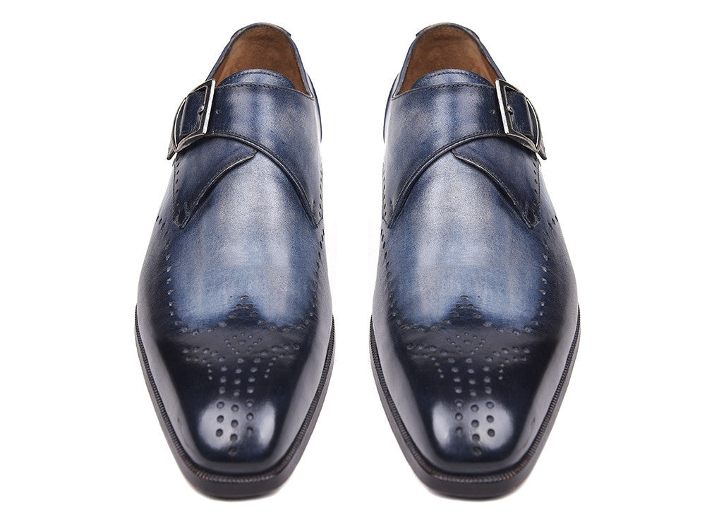 Paul Parkman Wingtip Single Monkstraps Navy (ID#98F54-NVY) - WKshoes