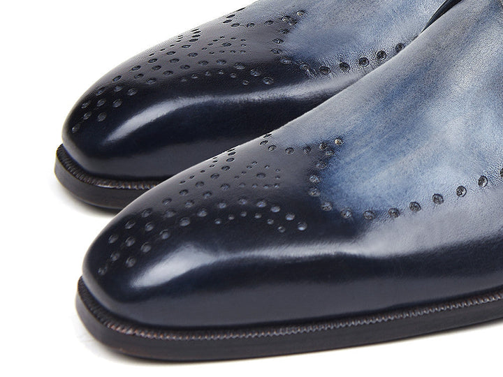 Paul Parkman Wingtip Single Monkstraps Navy (ID#98F54-NVY) - WKshoes