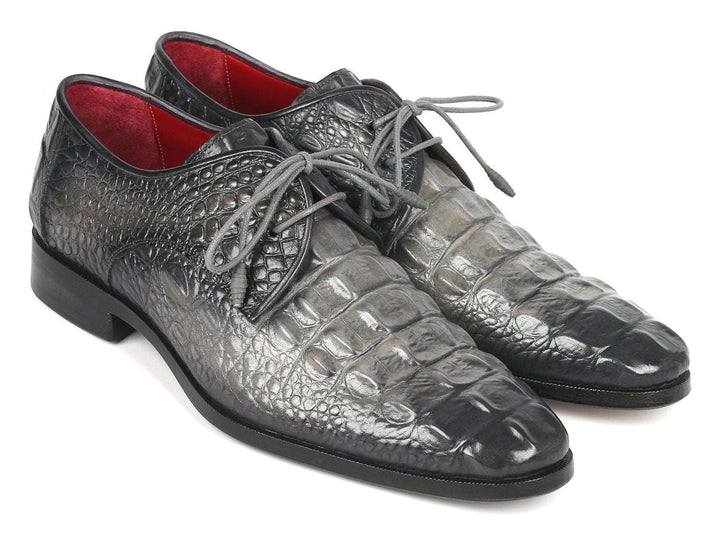 Paul Parkman Gray Crocodile Calfskin Derby Shoes - WKshoes