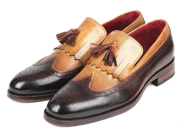 Paul Parkman Kiltie Tassel Loafer Beige & Brown (ID#KT57BJ) - WKshoes