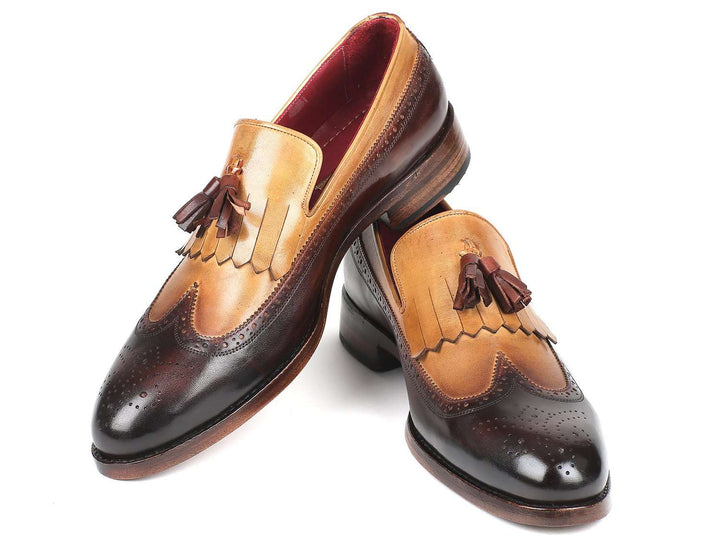 Paul Parkman Kiltie Tassel Loafer Beige & Brown (ID#KT57BJ) - WKshoes