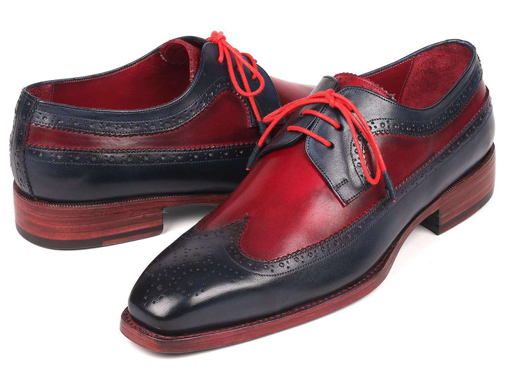 Paul Parkman Goodyear Welted Wingtip Derby Shoes Navy & Bordeaux (ID#511N85) - WKshoes