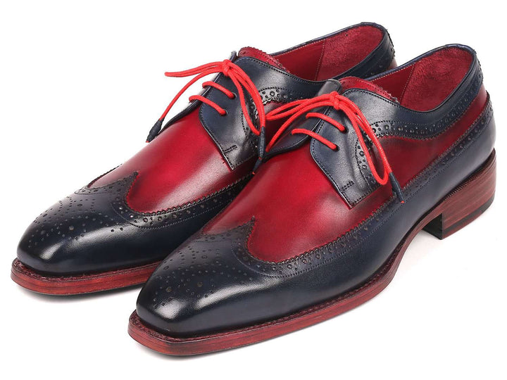 Paul Parkman Goodyear Welted Wingtip Derby Shoes Navy & Bordeaux (ID#511N85) - WKshoes