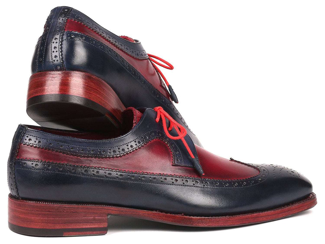 Paul Parkman Goodyear Welted Wingtip Derby Shoes Navy & Bordeaux (ID#511N85) - WKshoes