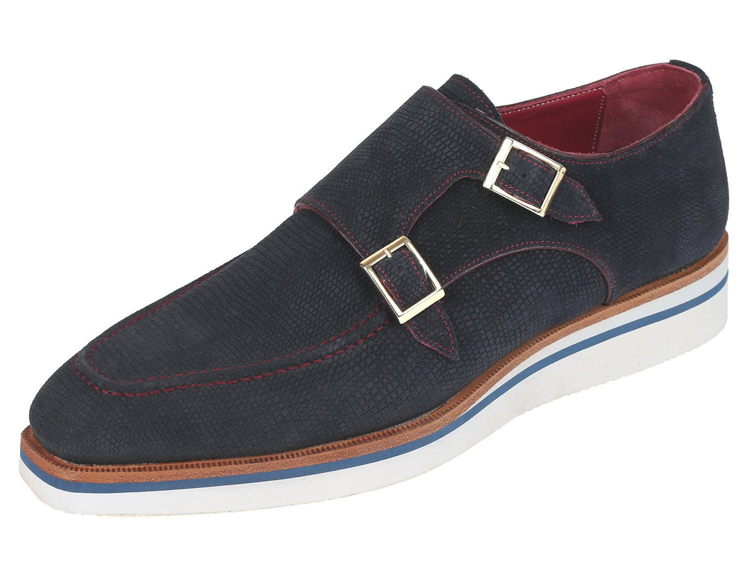 Paul Parkman Men's Smart Casual Monkstrap Shoes Navy Suede (ID#189-NVY-SD) - WKshoes