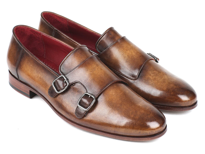 Paul Parkman Men's Double Monkstraps Olive (ID#HR67LV) - WKshoes