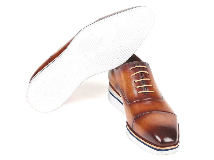 Paul Parkman Men's Smart Casual Oxfords Brown&Camel Leather (ID#185-BRW-LTH) - WKshoes