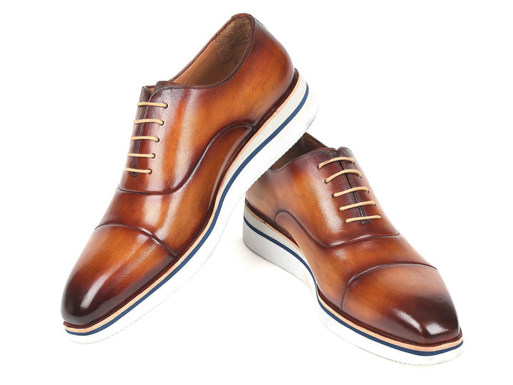 Paul Parkman Men's Smart Casual Oxfords Brown&Camel Leather (ID#185-BRW-LTH) - WKshoes