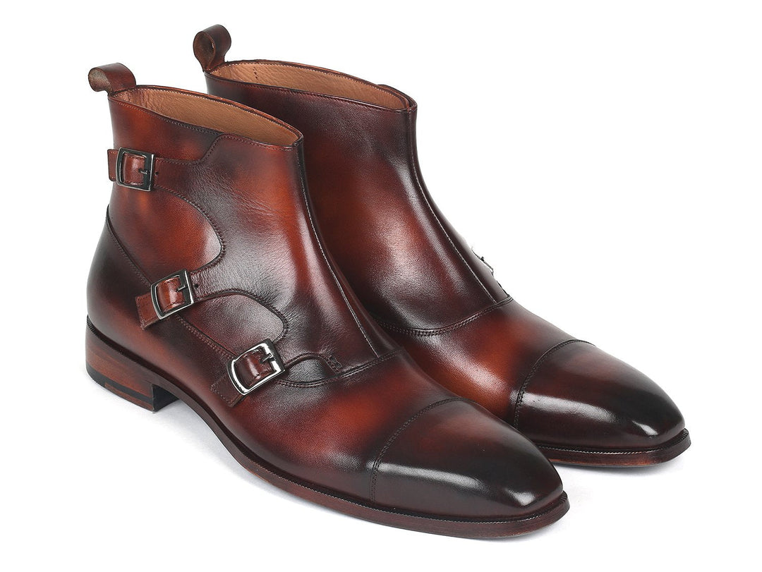 Paul Parkman Triple Monkstrap Boots Brown Leather (ID#88951-BRW) - WKshoes