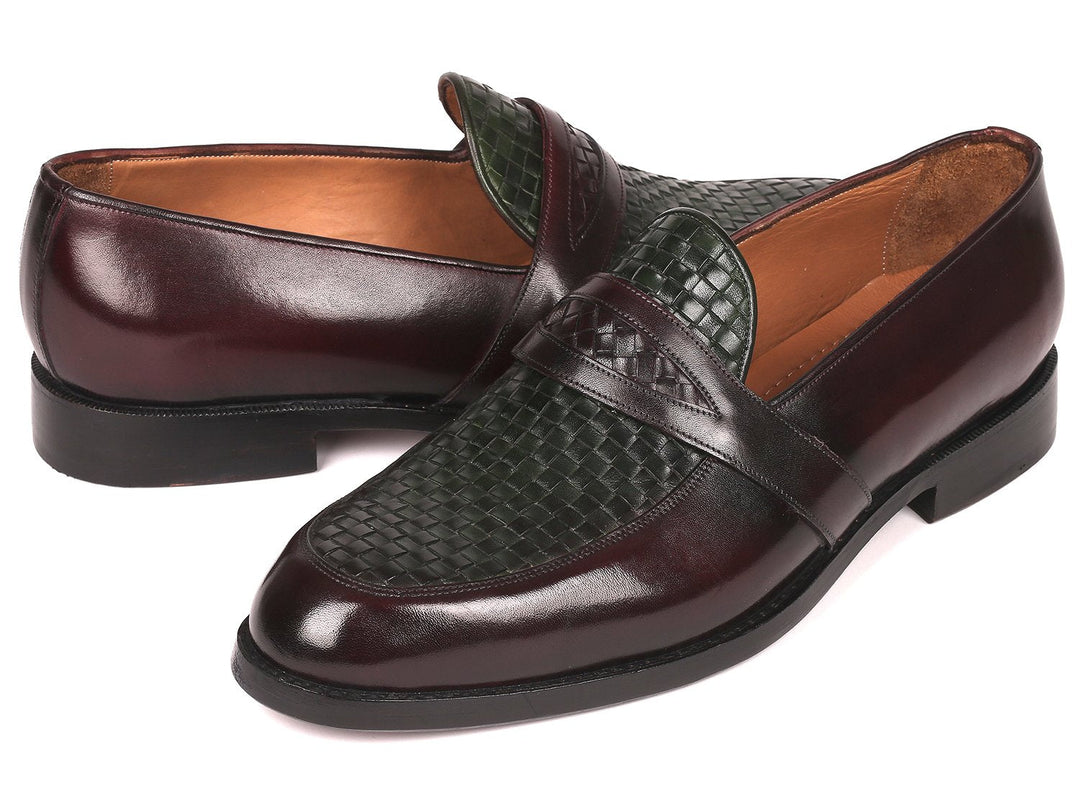 Paul Parkman Woven Leather Loafers Brown & Green (ID#548LF832) - WKshoes