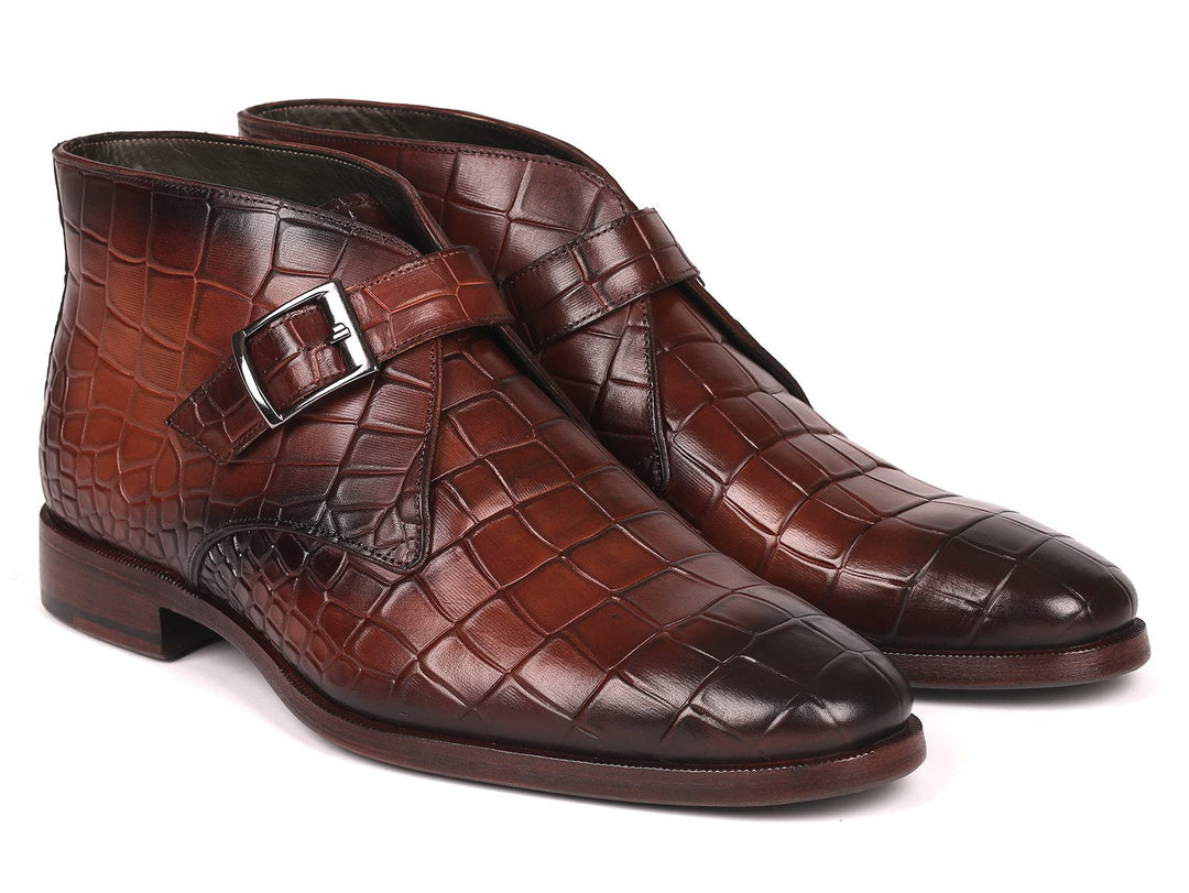 Paul Parkman Single Monk Strap Ankle Boots Brown (ID#8638-BRW) - WKshoes