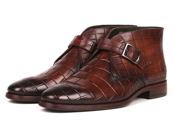 Paul Parkman Single Monk Strap Ankle Boots Brown (ID#8638-BRW) - WKshoes