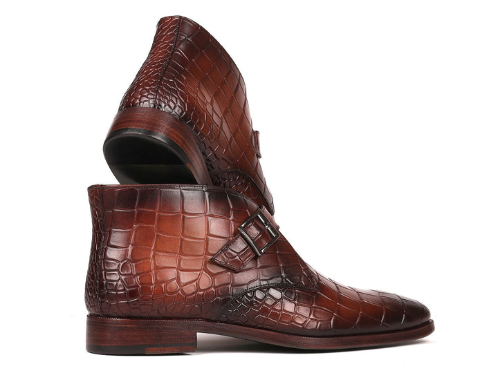 Paul Parkman Single Monk Strap Ankle Boots Brown (ID#8638-BRW) - WKshoes