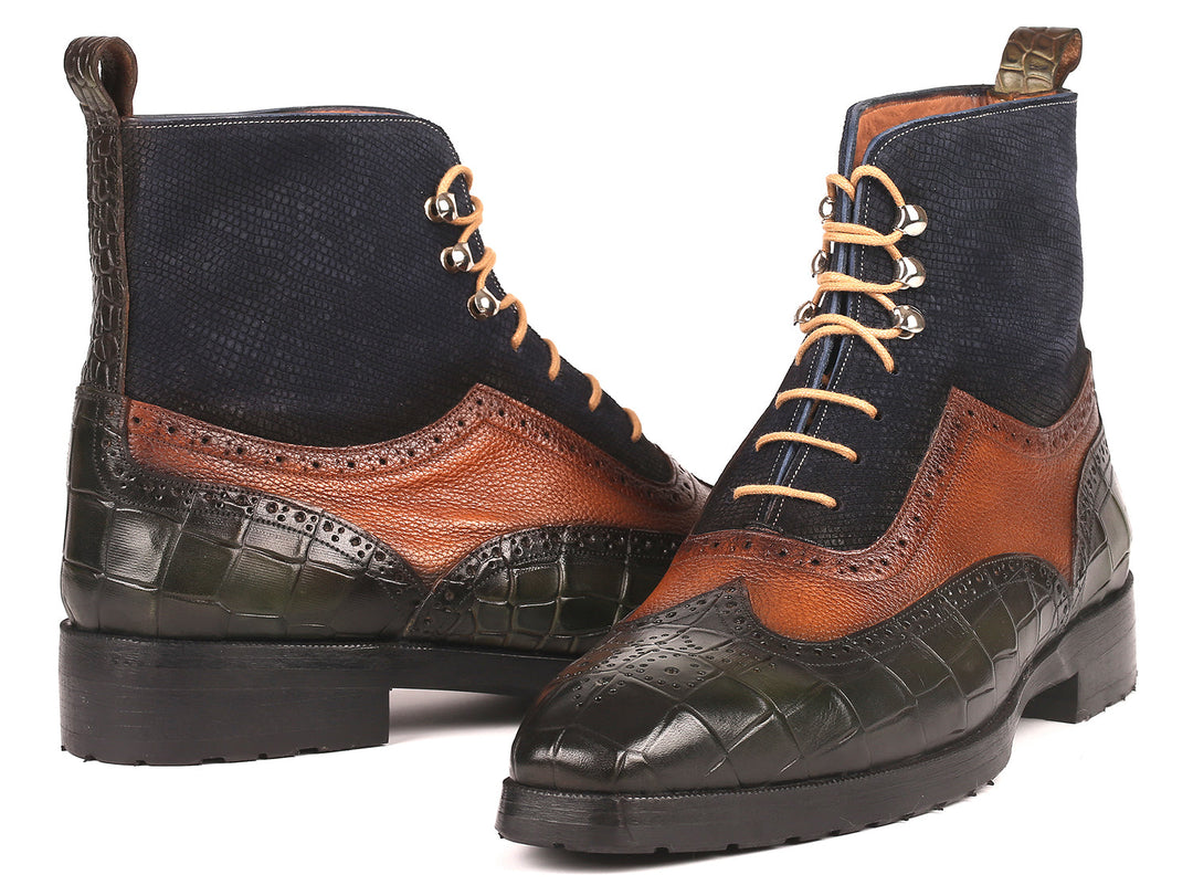 Paul Parkman Three Tone Wingtip Boots Rubber Sole (ID#9735GBN) - WKshoes