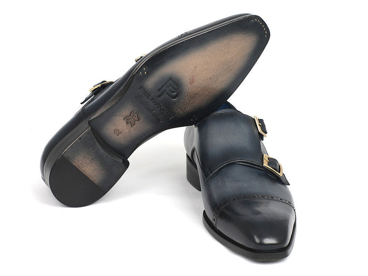 Paul Parkman Captoe Double Monkstraps Navy (ID#045NVY62) - WKshoes