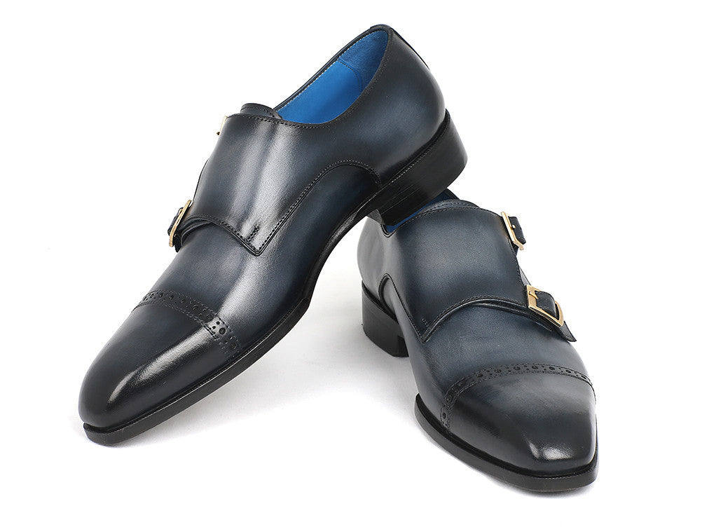 Paul Parkman Captoe Double Monkstraps Navy (ID#045NVY62) - WKshoes