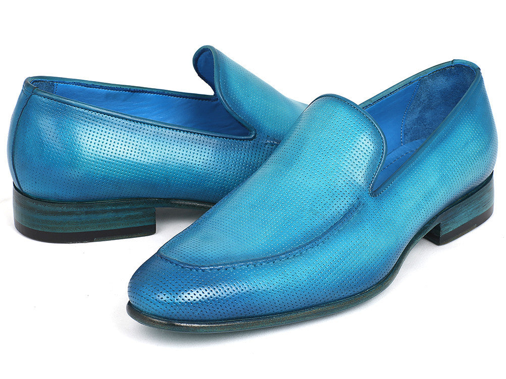 Paul Parkman Perforated Leather Loafers Turquoise (ID#874-TRQ) - WKshoes