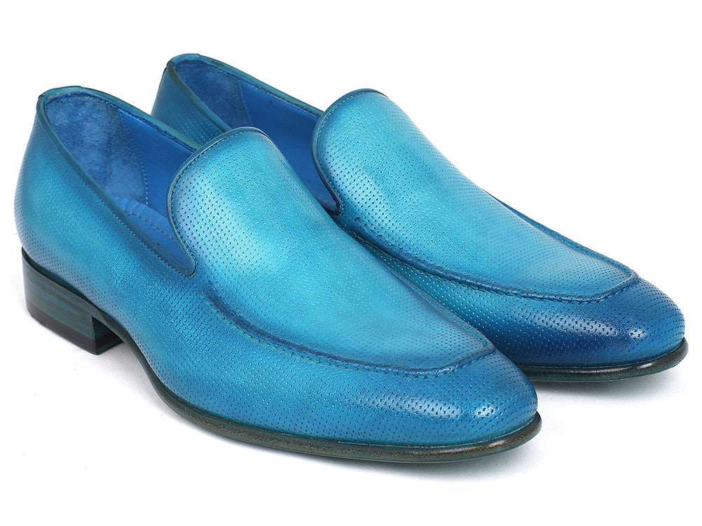 Paul Parkman Perforated Leather Loafers Turquoise (ID#874-TRQ) - WKshoes