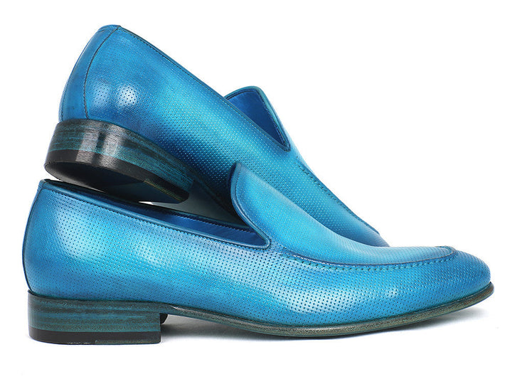 Paul Parkman Perforated Leather Loafers Turquoise (ID#874-TRQ) - WKshoes