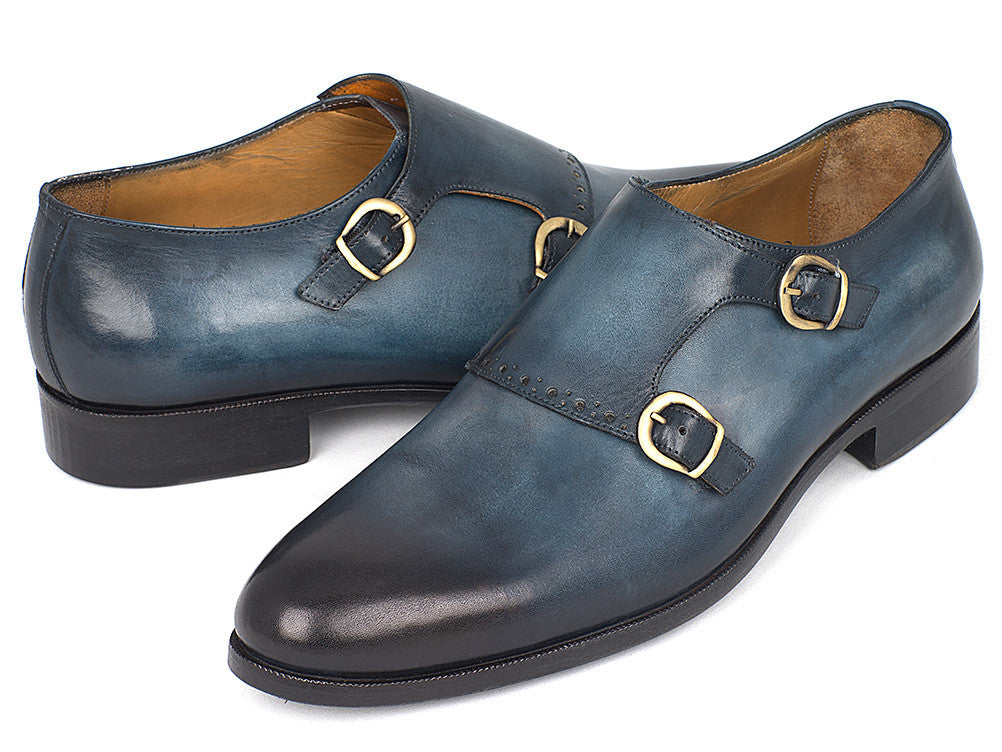 Paul Parkman Navy Double Monkstrap Shoes (ID#HT54-NAVY) - WKshoes