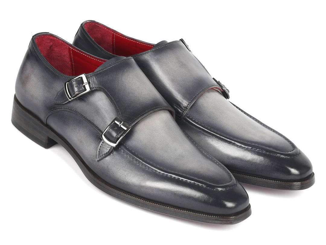 Paul Parkman Men's Gray Leather Double Monkstrap Shoes (ID#SW534GY) - WKshoes