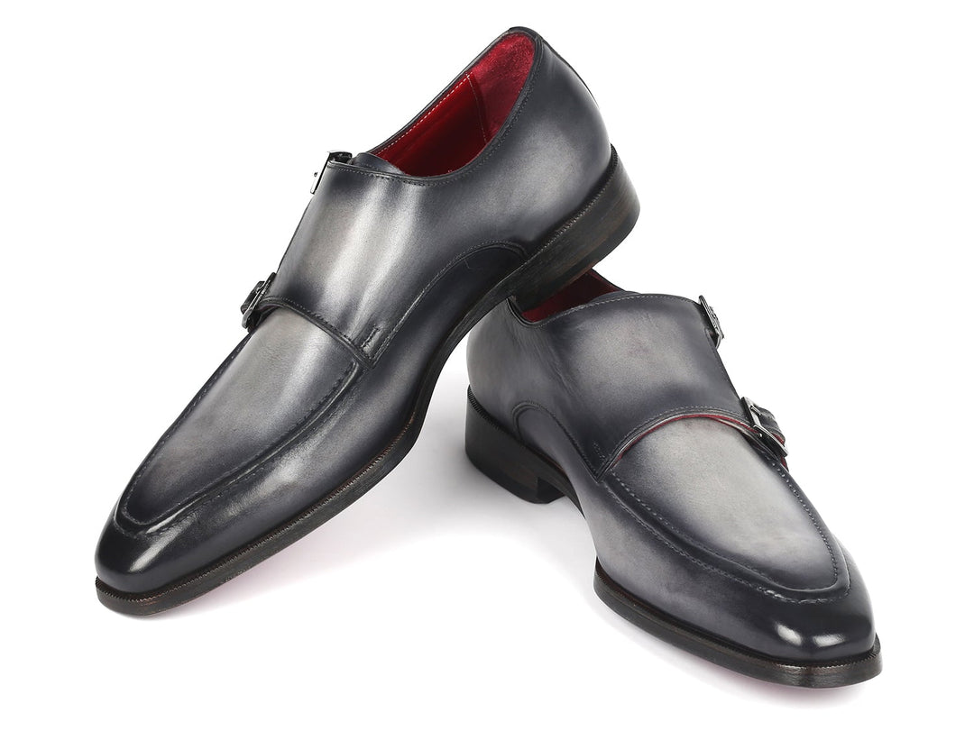 Paul Parkman Men's Gray Leather Double Monkstrap Shoes (ID#SW534GY) - WKshoes