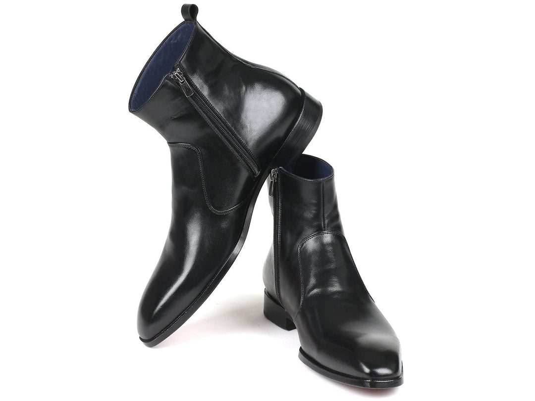 Paul Parkman Black Leather Side Zipper Dress Boots - WKshoes