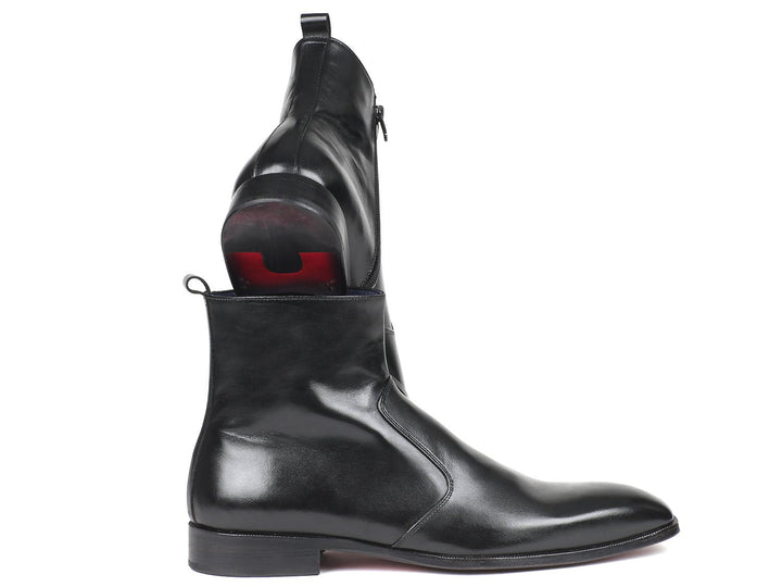 Paul Parkman Black Leather Side Zipper Dress Boots - WKshoes