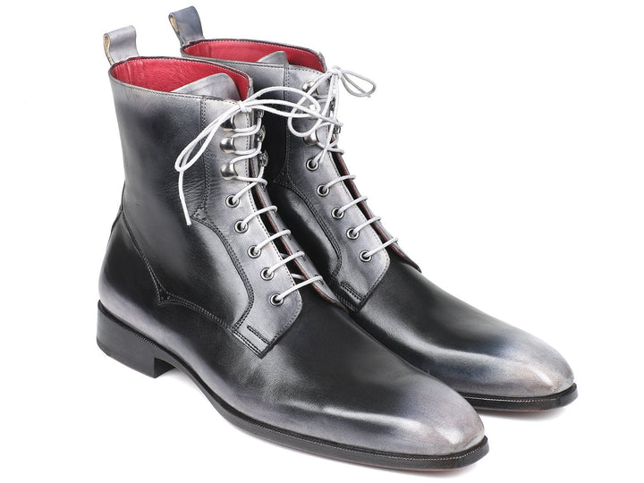 Paul Parkman Men's Gray Burnished Leather Lace-Up Boots (ID#BT535-GRY) - WKshoes