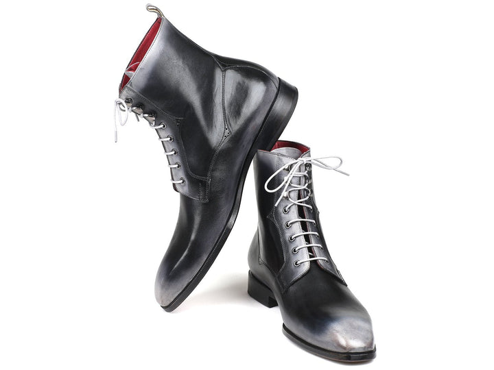 Paul Parkman Men's Gray Burnished Leather Lace-Up Boots (ID#BT535-GRY) - WKshoes