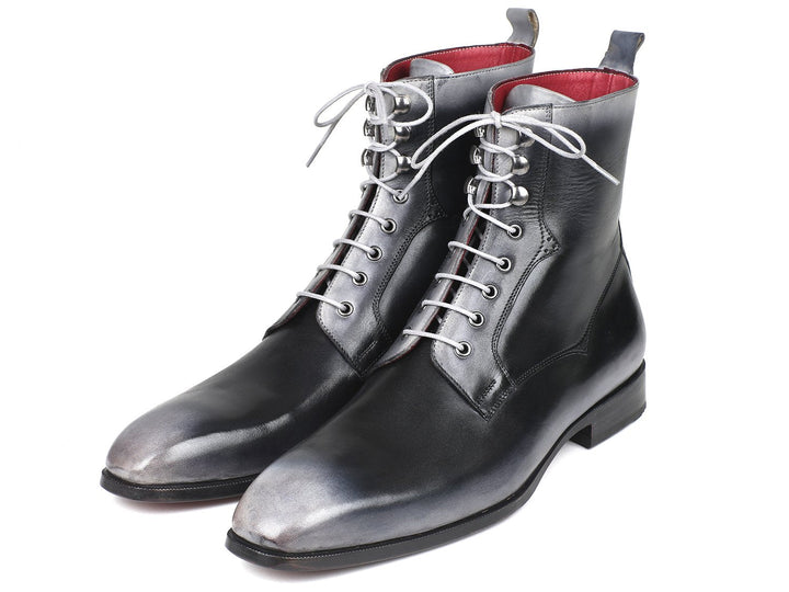 Paul Parkman Men's Gray Burnished Leather Lace-Up Boots (ID#BT535-GRY) - WKshoes