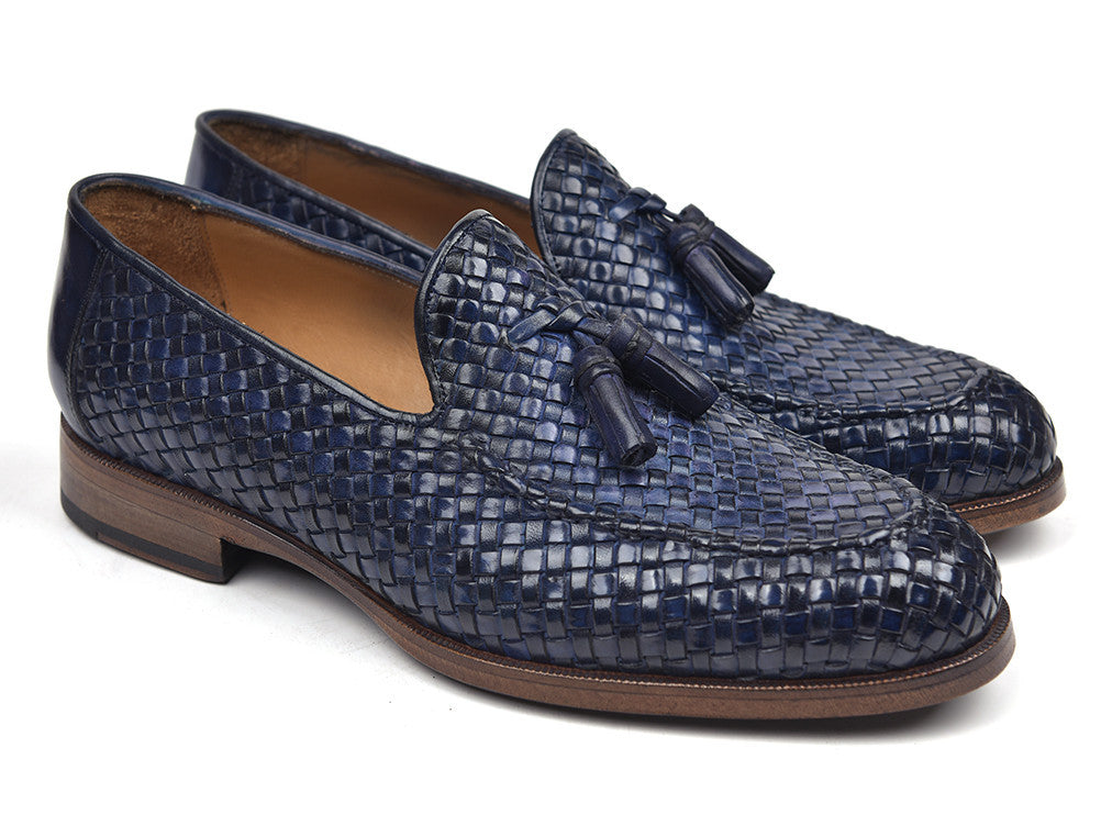 Paul Parkman Woven Leather Tassel Loafers Navy (ID#WVN44-NAVY) - WKshoes