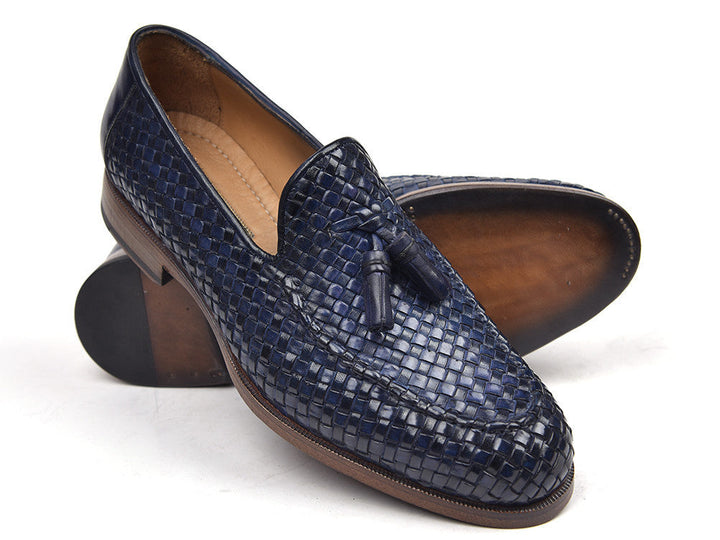 Paul Parkman Woven Leather Tassel Loafers Navy (ID#WVN44-NAVY) - WKshoes