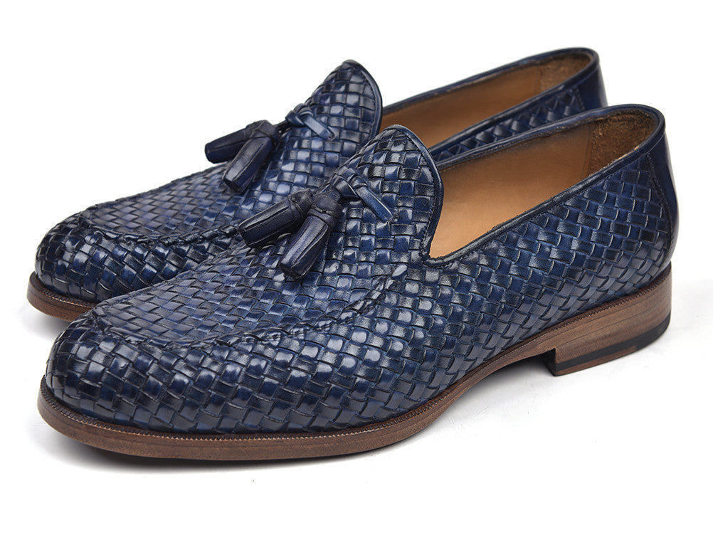 Paul Parkman Woven Leather Tassel Loafers Navy (ID#WVN44-NAVY) - WKshoes