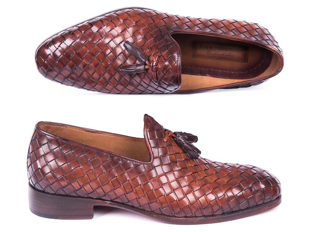 Paul Parkman Woven Leather Tassel Loafers Brown (ID#WVN88-BRW) - WKshoes