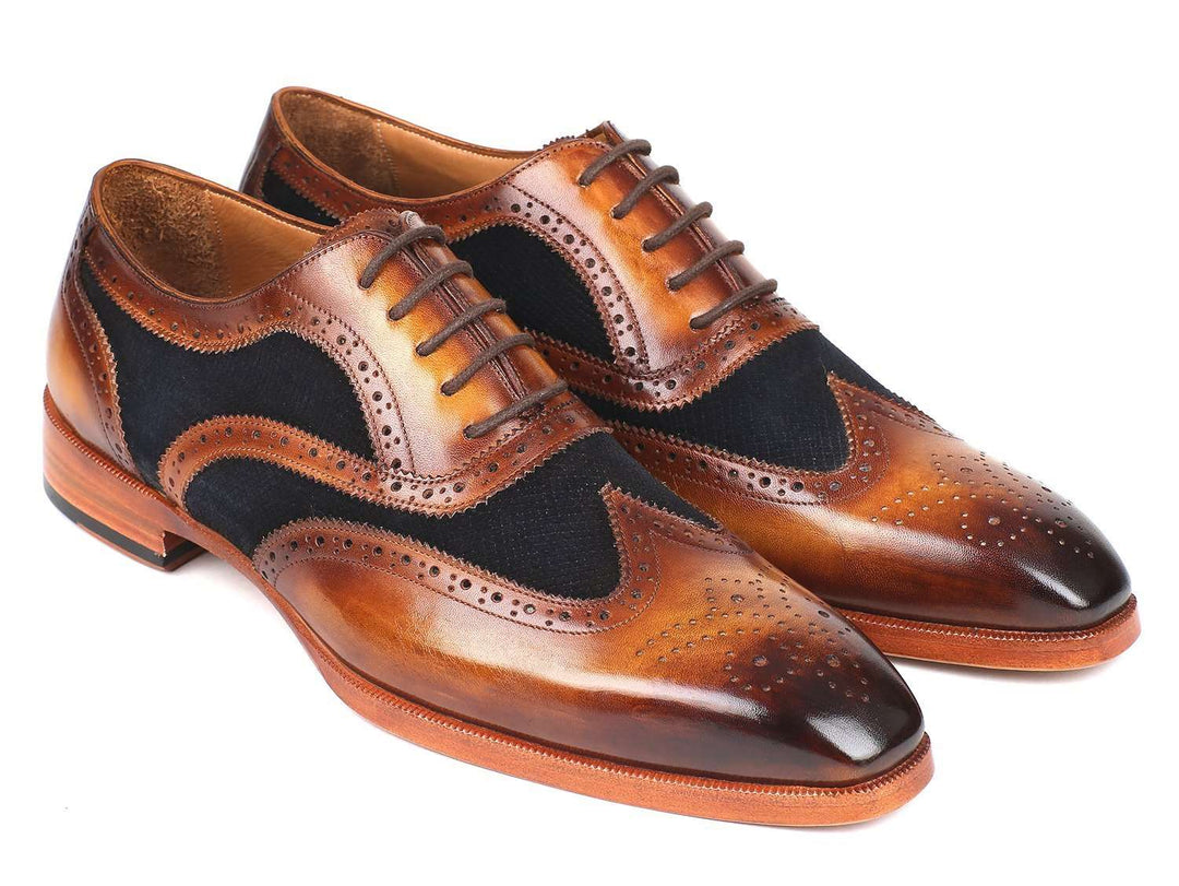 Paul Parkman Brown Leather & Navy Suede Wingtip Oxfords - WKshoes