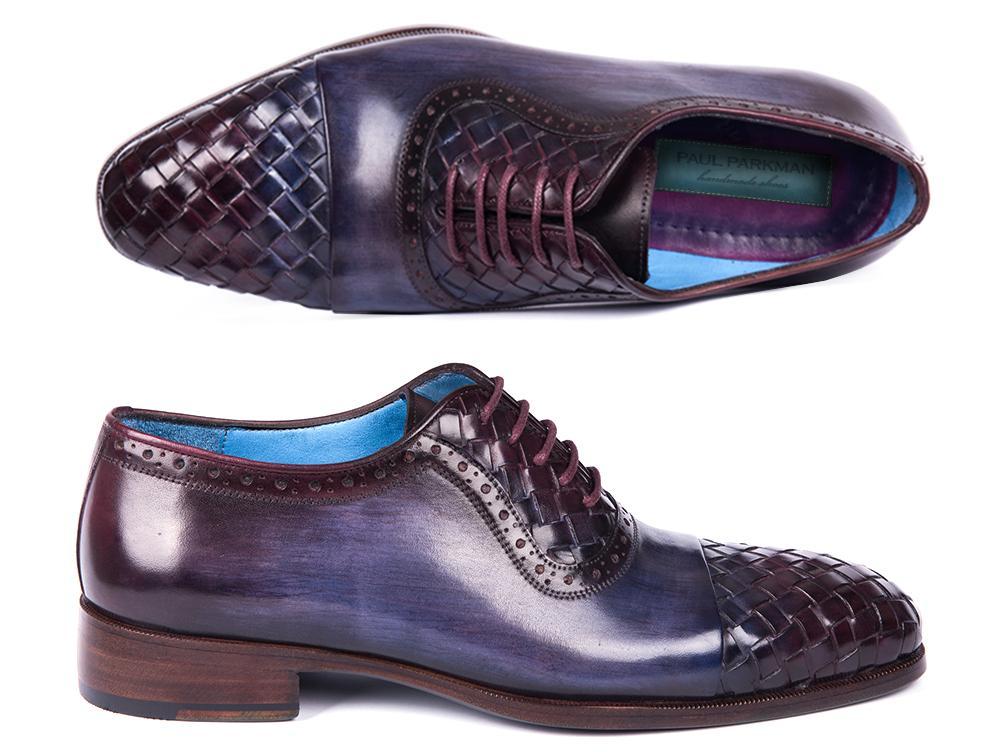 Paul Parkman Navy & Purple Woven Leather Captoe Oxfords - WKshoes