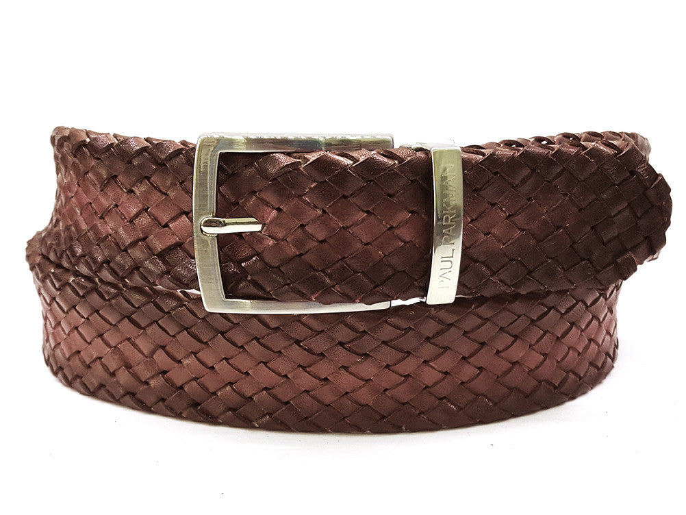 PAUL PARKMAN Men's Woven Leather Belt Brown (ID#B07-BRW) - WKshoes